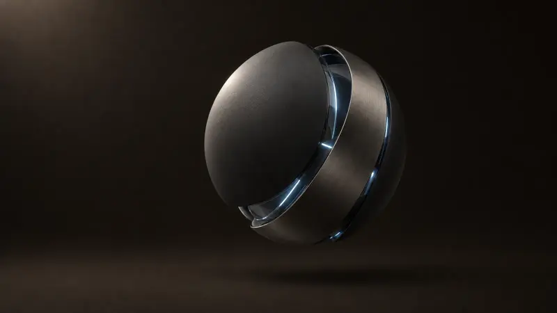 Abstract render of a dark sphere with a blue light seam
